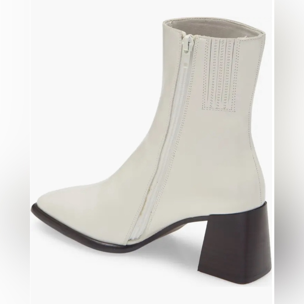 Women’s White Leather Ankle Boots with Block Heel